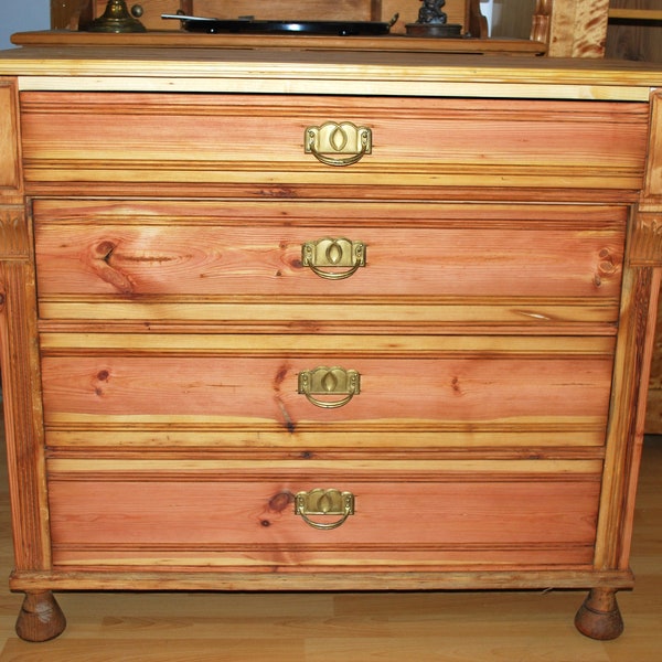 Very beautiful, large Art Nouveau softwood chest of drawers, solid wood, restored