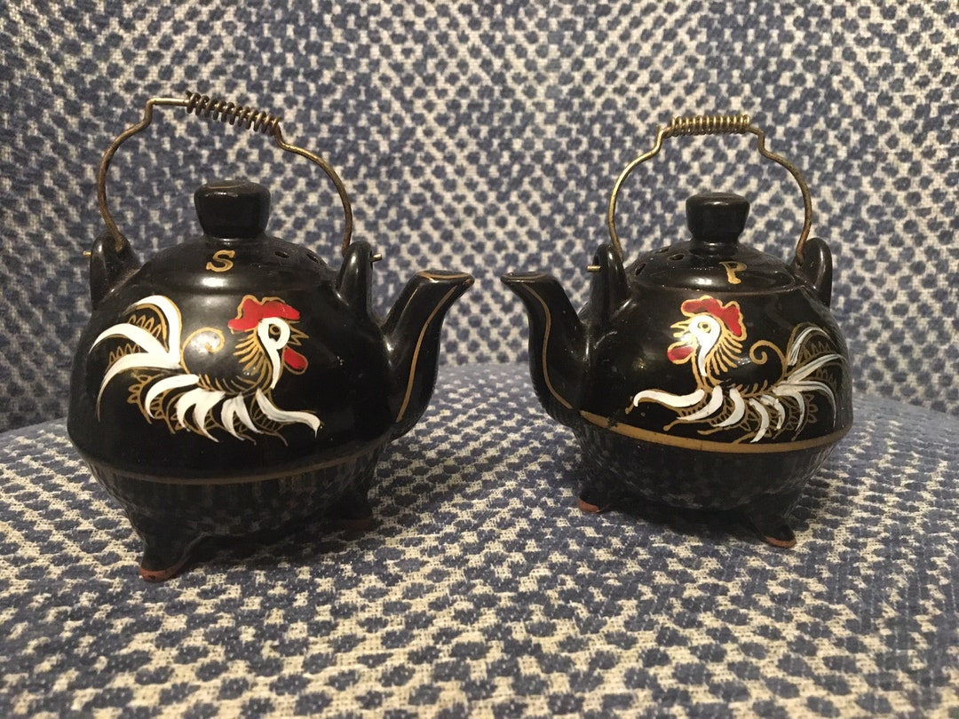 Vintage Redware Rooster Tea Kettle Salt and Pepper Shaker Etsy