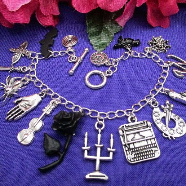 Wednesday (Addams Family Spinoff Series) Netflix Show Fan Charm Bracelet For Teens and Adults (Now with new charms!)