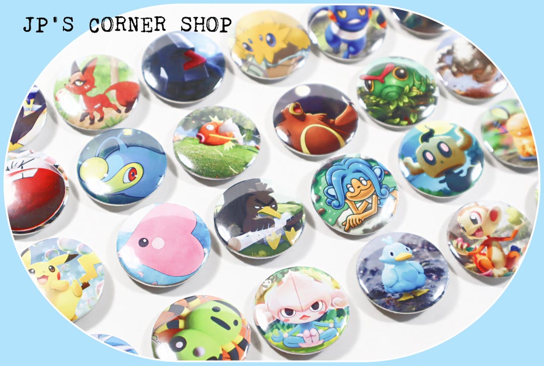 Pokemon Stack Pin 25 Pokemon Button Pins - 1.25 Inches - Handmade - Birthday Favors ...