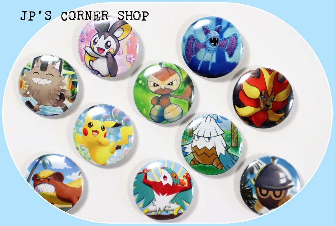 Pokemon Stack Pin 10 Pokemon Button Pins - 1.25 Inches - Handmade - Birthday Favors ...