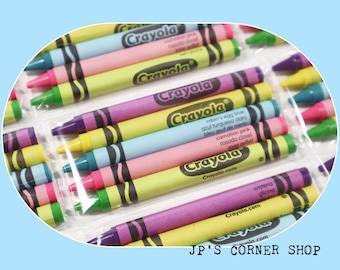 Pack of 5 crayons (robin's egg blue, yellow, pink, yellow-green, wisteria) party favors - wedding favor - bulk crayons - birthday - v-day