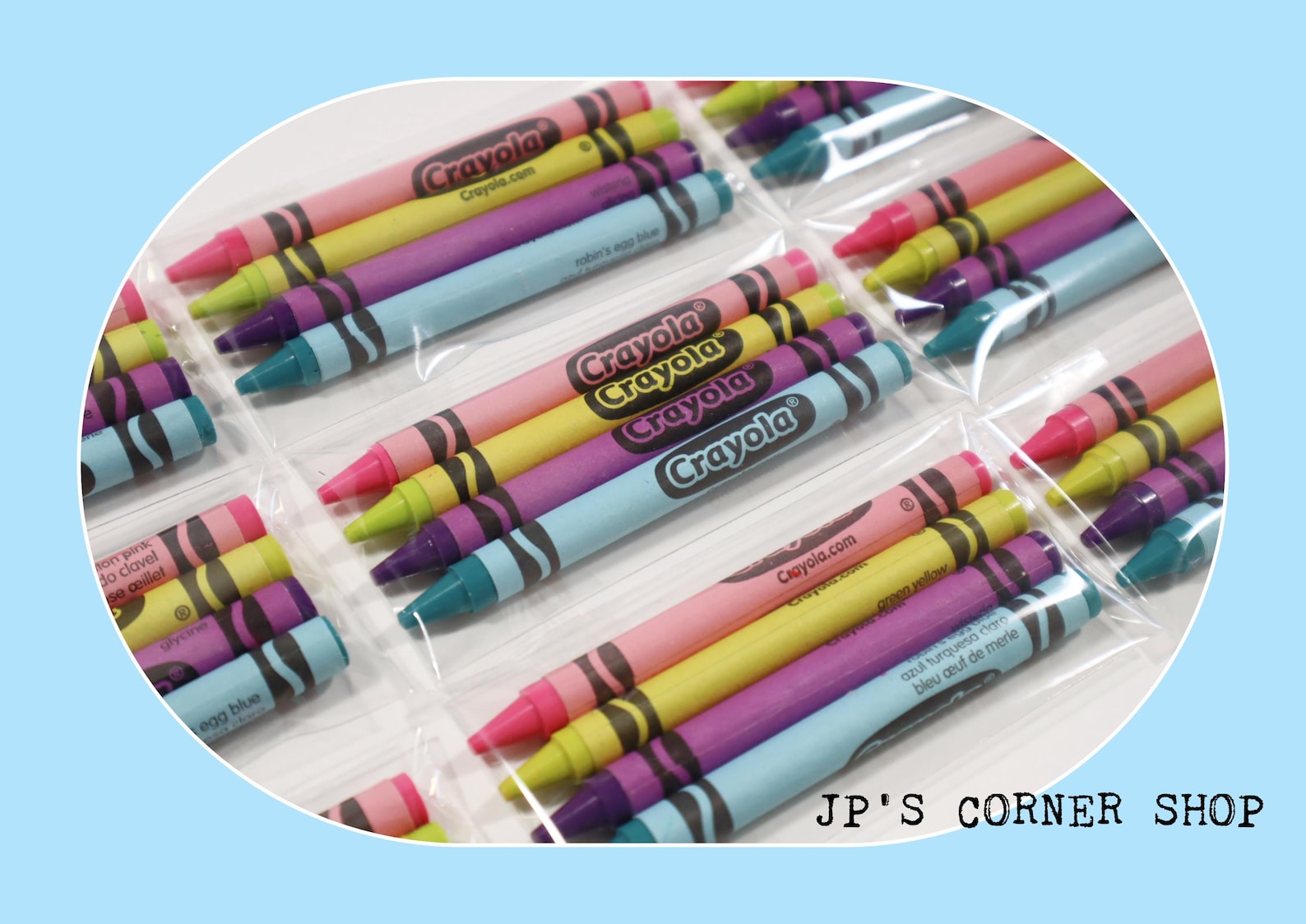 Pack of 4 crayons greenyellow robins blue egg pink wisteria party favors  baby showers  wedding favor  bulk crayons  crayon pack