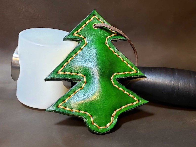 Set of Five Leather Christmas Tree Ornaments Holiday Handmade ...