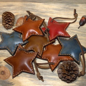 Star - Leather Christmas Tree Ornament - Holiday - Handmade - Unique