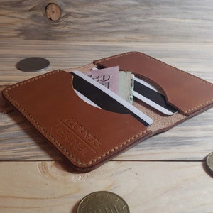Cartera plegable de cuero delgado - 2 ranuras para tarjetas - Hecho a mano - Hecho a mano