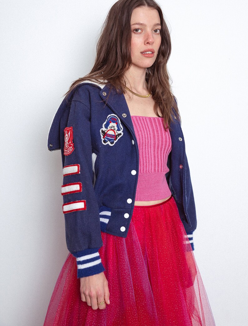 60s Cheerleader Bomber Jacket Navy / Red 68 Etsy