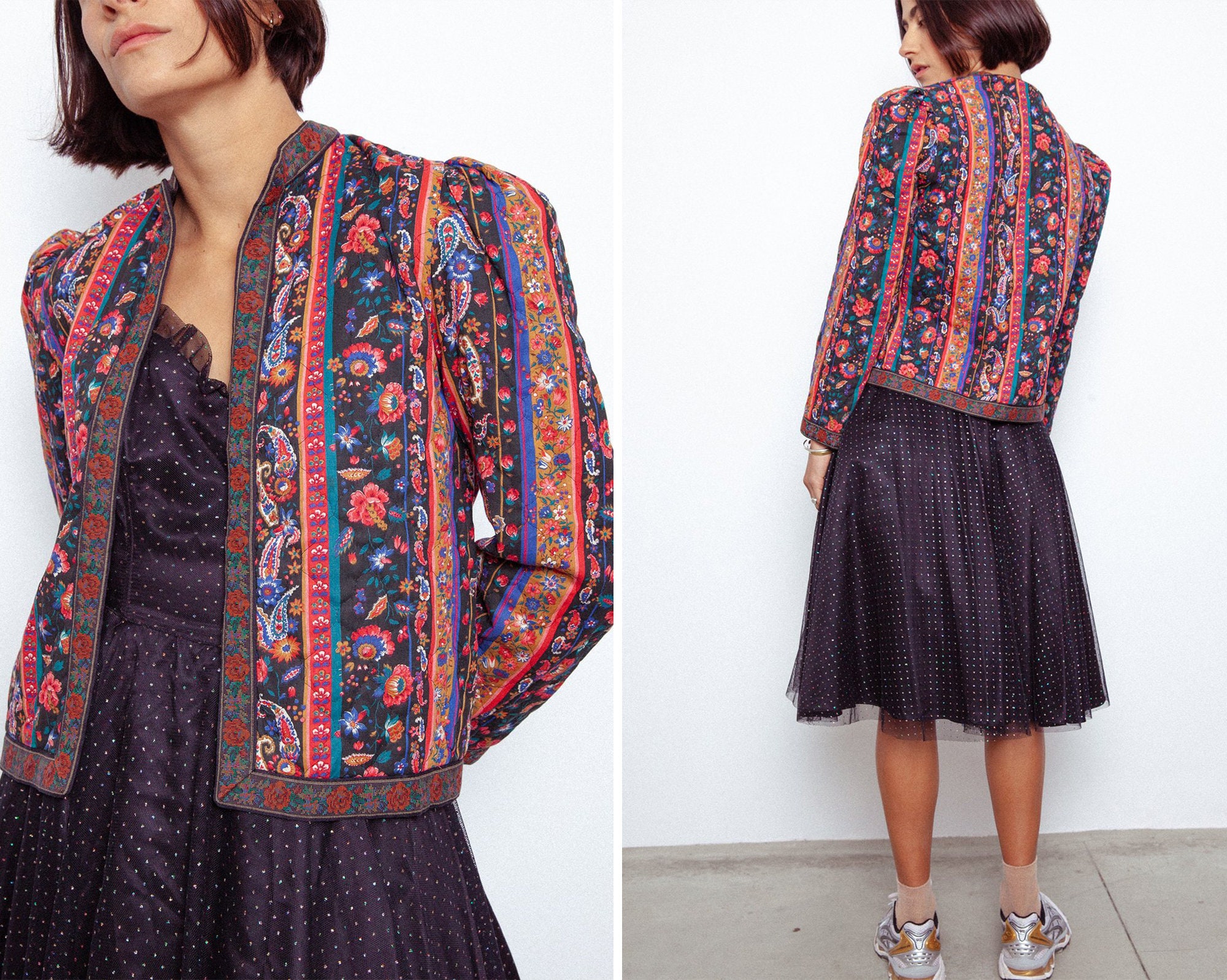 VINTAGE QUILTED JACKET Rainbow/noir Paisley Quilted Jacket With Floral