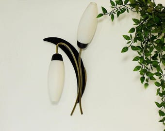 Elegante Dänische Design Wandleuchte - 2 Arm Vintage Wandleuchte - Mid Century Wandlampe - Skandinavische Wandleuchte -Teak Opal Glas - 1950er 1960er 1970er Jahre