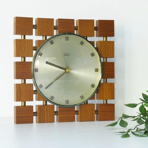 Zegar ścienny w stylu vintage – zegar z drewna tekowego z lat 60. i 70. XX wieku – Diehl Dilectron Niemcy – zegar z epoki kosmicznej – skandynawski design z połowy XX wieku