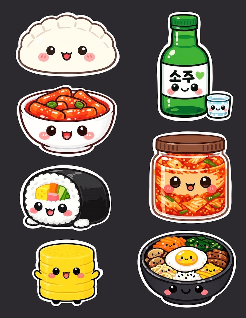 Kawaii Korean Food Stickers | Cute K-food Aesthetic Sticker Pack - Etsy