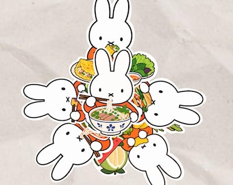 Kawaii Vietnamese Food Sticker Pack | Cute Bunny Food Stickers | Pho Banh Mi Bun Bo Hue Vinyl Stickers | Asian Food Gift