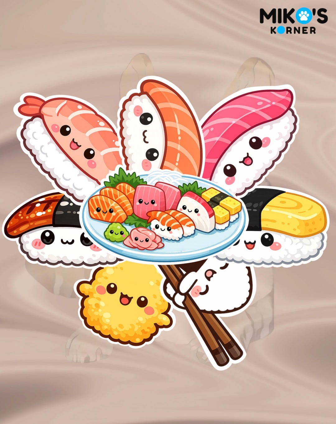 Kawaii Sushi Sticker Pack | Cute Japanese Food Stickers for Aesthetic ...