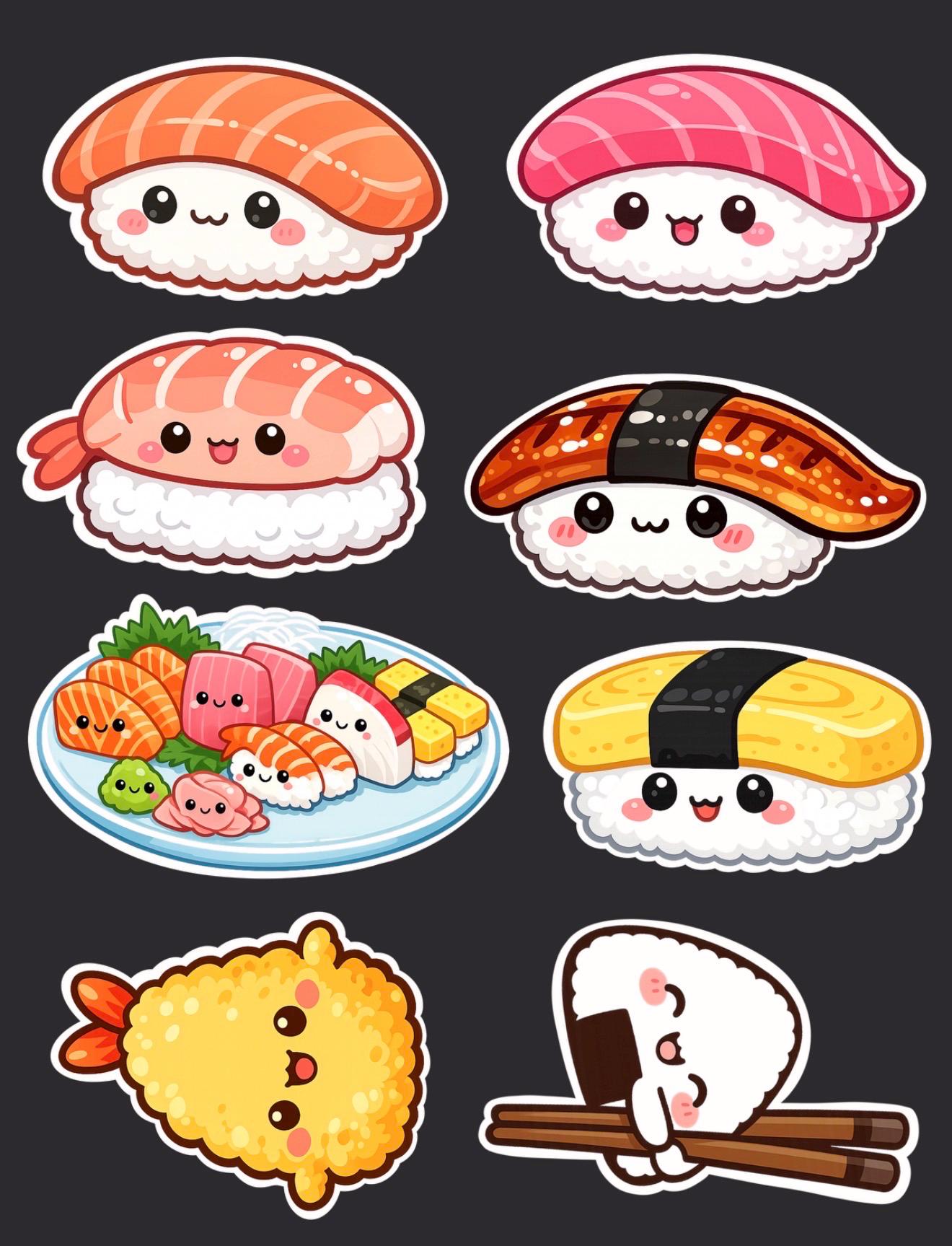 Kawaii Sushi Sticker Pack | Cute Japanese Food Stickers for Aesthetic ...