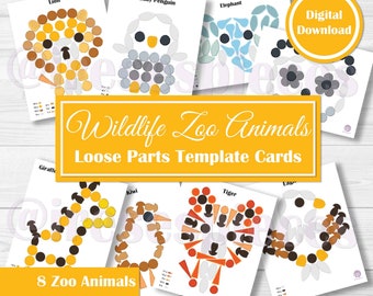 Animales salvajes del zoológico, Mandala, Tarjetas con plantillas de piezas sueltas, Juego libre, Actividad de patrones para preescolar, Regalo para niños pequeños