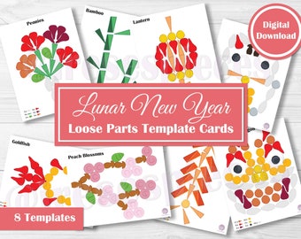 Grapat Mandala lose Teile Vorlage Karten - Open Ended Play - hölzerne lose Teile Spiel - Muster Stücke Spaß für Kleinkinder - Lunar New Year