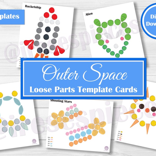 Grapat Mandala Loose Parts Template Cards - Open Ended Play - Wooden Loose Part Play - Pattern Pieces Fun for Toddlers - Outer Space