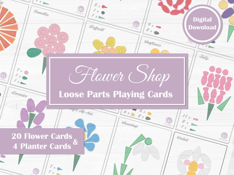 Flower Shop, Mandala Grapat Loose Parts Template Cards for activities, Mothers Day Toddler Play image 1