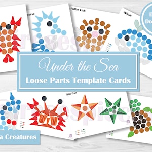 Grapat Mandala Loose Parts Template Cards - Gioco aperto - Attività di creazione di modelli per la scuola materna - PDF stampabile - Creature marine Tema oceano