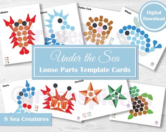 Grapat Mandala Loose Parts Template Cards - Open Ended Play - Patterning Activity for Preschool -Printable PDF- Sea Creatures Ocean theme