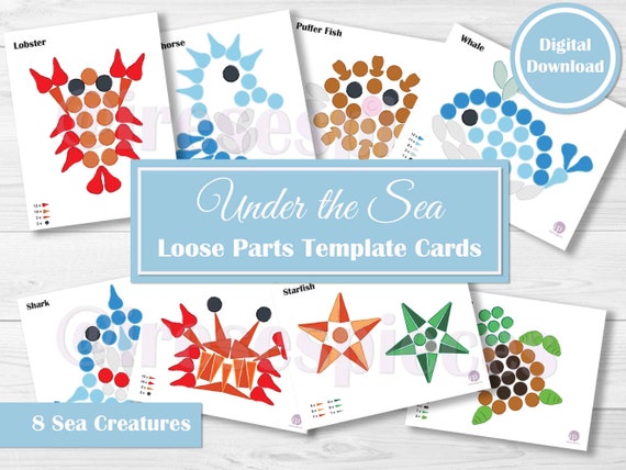 Grapat Mandala Loose Parts Template Cards - Open Ended Play - Patterning Activity for Preschool -Printable PDF- Sea Creatures Ocean theme