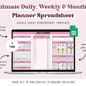 Daily Weekly Schedule Spreadsheet Planner Google Sheets Template Daily Checklist To Do List Spreadsheet Monthly Planner