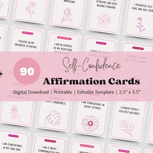 Schede di affermazione sull'autostima / Modello Canva modificabile / Mazzo di autostima stampabile / Life coach, crescita personale, affermazioni sulla mentalità
