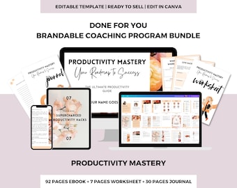 Paquete de coaching para dominar la productividad, libro electrónico con derechos de reventa (PLR), hojas de trabajo (plantilla de Canva)