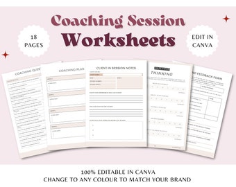 Coaching Session Worksheet, Coach Form, Client Form, Action Plan, Goal Plan, Session Notes, Editable Canva Template
