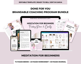 Editable Meditation Workbook & PLR Scripts | Canva Template for Coaches | Mindfulness Tools | Guided Meditation Worksheets