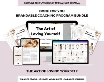 Self Love Workbook & Ebook for Coaches | Rebrandable Canva Template | Editable Life Coaching Tools | Self-Love Journal | PLR Lead Magnet