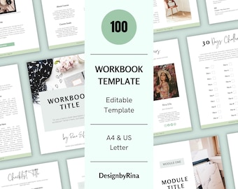 Plantilla de libro electrónico de 100 ejercicios minimalistas / Plantilla de libro de ejercicios de coaching de Canva para creadores de cursos / Plantilla de imán de clientes potenciales / Hoja de trabajo de coaching