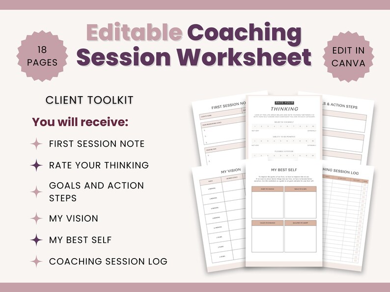 Editable Coaching Session Worksheet Template for Coaches, Client Form, Goal Planner, Action Plan, Session Notes, Canva Coaching Tools image 6