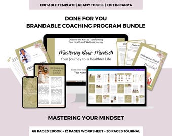 Mindset Coaching Bundle, Wellness Content, Canva Templates (PDF)