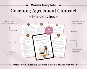 Coaching Agreement Contract Template for Coaches | Editable Canva Coaching Contract, Client Agreement Form, Coaching Legal Template