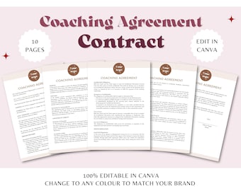 Coaching Agreement Template, Coaching Contract Template, Legal Contract, Coaching Intake Form, Coaching Program, Editable Canva Template