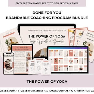 PLR Yoga Ebook Coaching Bundle | Yoga for Beginners | Meditation & Wellness Coaching Guide | Editable Canva Templates | Yoga Worksheets