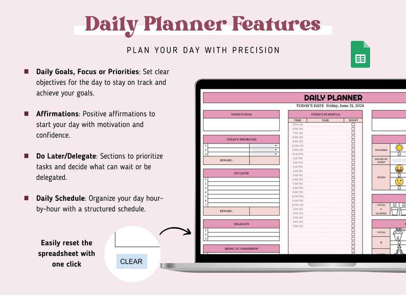 Planner Includes Daily Weekly Monthly Planner Spreadsheet, Google Sheets Template ...
