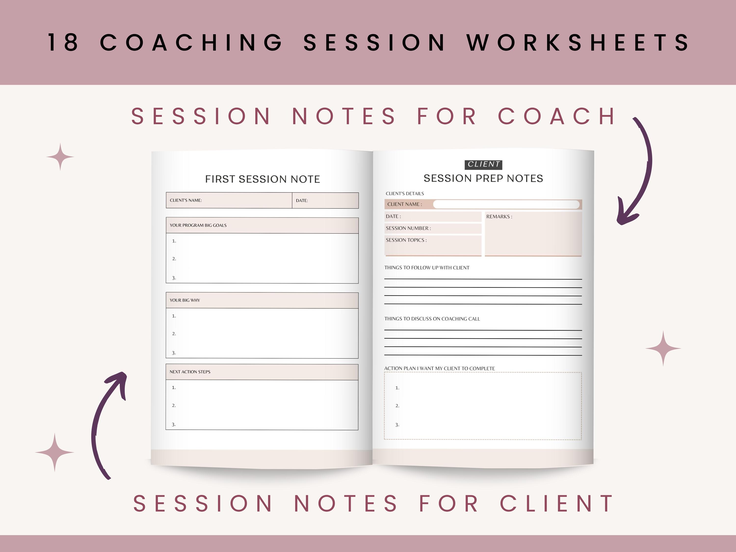Editable Coaching Session Worksheet Template for Coaches, Client Form ...