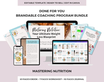 Libro electrónico "Dominando la nutrición", paquete de coaching para la pérdida de peso personalizable (Canva)