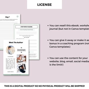 Puede incluir: Un acuerdo de licencia de producto digital con un fondo rosa claro. El texto indica que el producto se puede revender, regalar o utilizar para contenido en sitios web, blogs, correos electr&oacute;nicos y redes sociales. El texto tambi&eacute;n indica que el producto es un producto digital y que no se enviar&aacute; ning&uacute;n producto f&iacute;sico.
