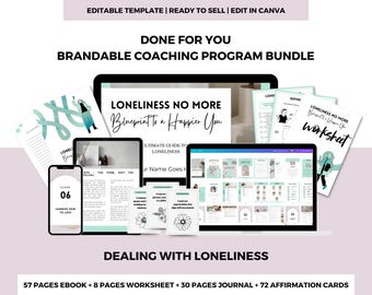 Editable Loneliness Workbook & PLR Bundle | Canva Templates for Coaches | Mental Health Journal, Worksheets, Affirmations