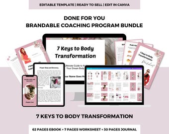 Body Transformation Coaching Bundle, Canva eBook + Worksheets (PLR)