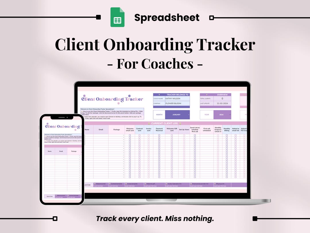 Client Onboarding Tracker Spreadsheet for Coaches | Google Sheets ...