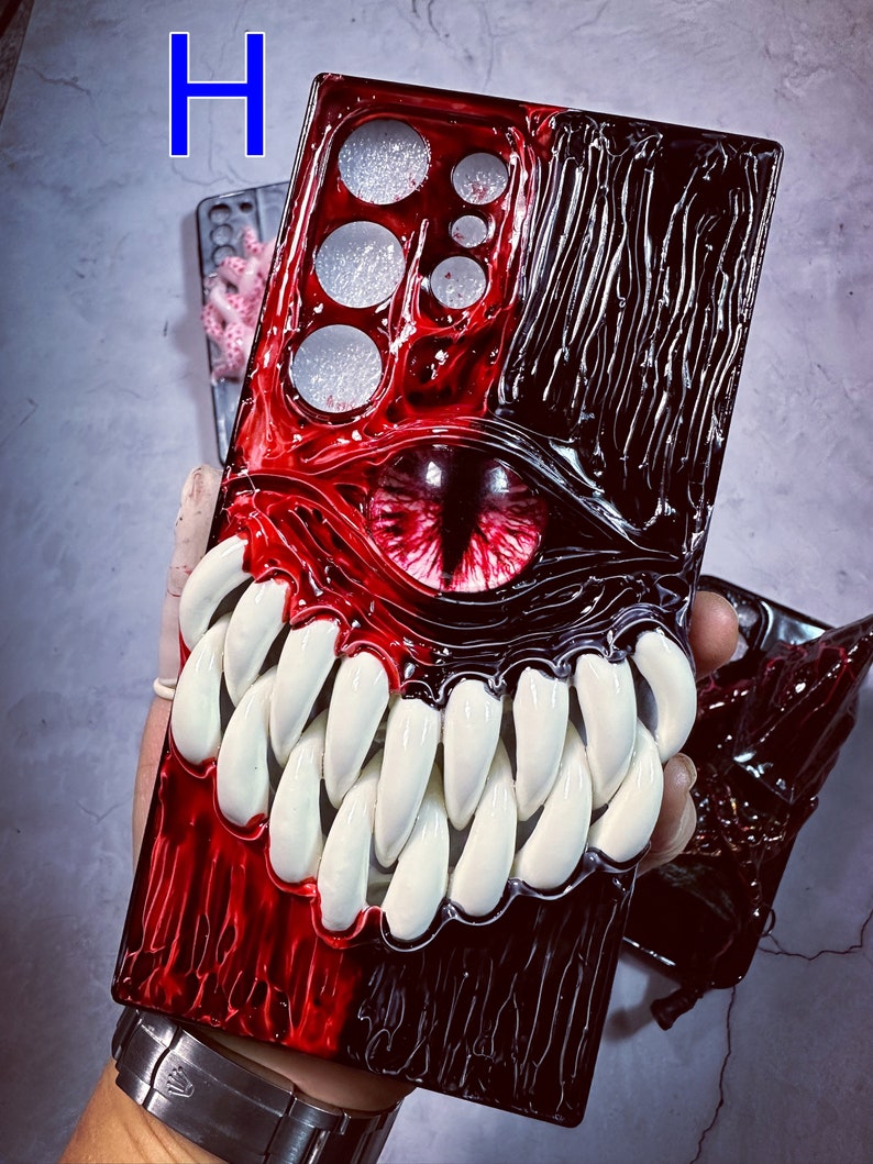 Glowing Teeth & Gothic Eye Phone Case, 15 Pro Max 14 13 Mini 12 11 SE 8 Plus X XR XS iPhone Case, Samsung Galaxy Z Flip 5, Google Pixel Case H