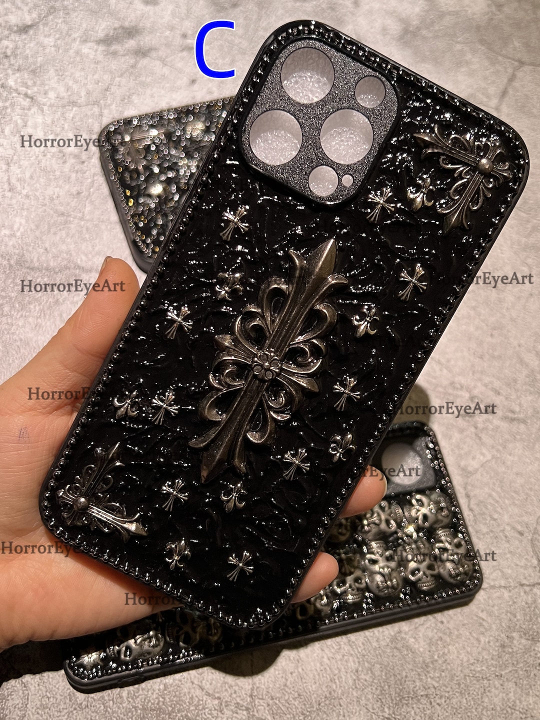 Silver Skull Chrome Hearts Phone Case, 15 Pro Max 14 13 Mini 12 11 SE 8