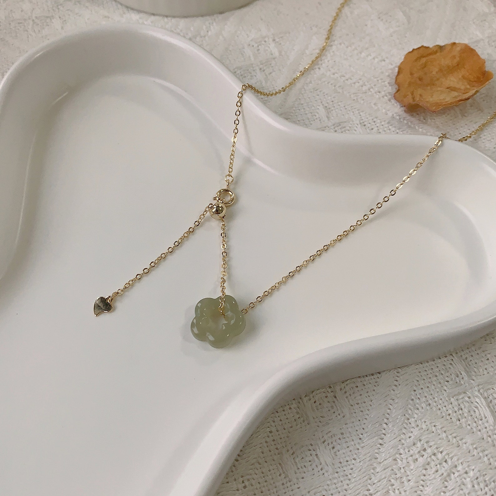 Dainty Natural Hetian Jade Floral Pendant Necklace Good Luck - Etsy