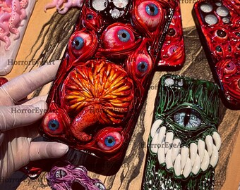 HorrorEyeArt Creepy Eyeballs Phone Case,15 Pro Max 14 13 Mini 12 11 SE 8 Plus X XR XS iPhone Case,Samsung Galaxy Z Flip 5,Google Pixel Case