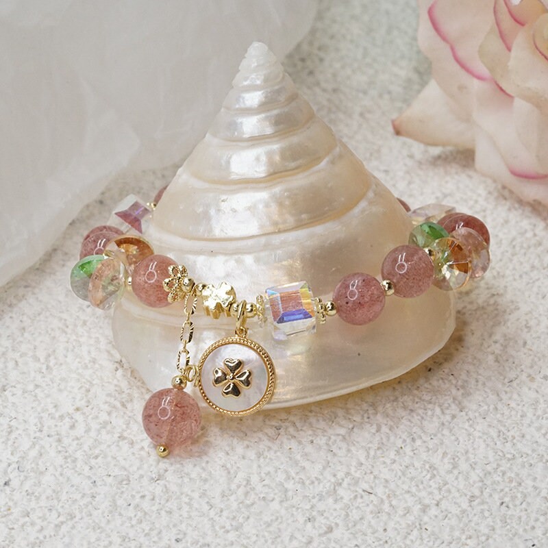 Handmade Silver Color Rose Angel Wing Pendant Bracelet Natural Pink Quartz  Crystal Beads Charm Bra…