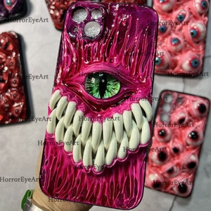 Glowing Teeth & Gothic Eye Phone Case, 15 Pro Max 14 13 Mini 12 11 SE 8 Plus X XR XS iPhone Case, Samsung Galaxy Z Flip 5, Google Pixel Case image 1